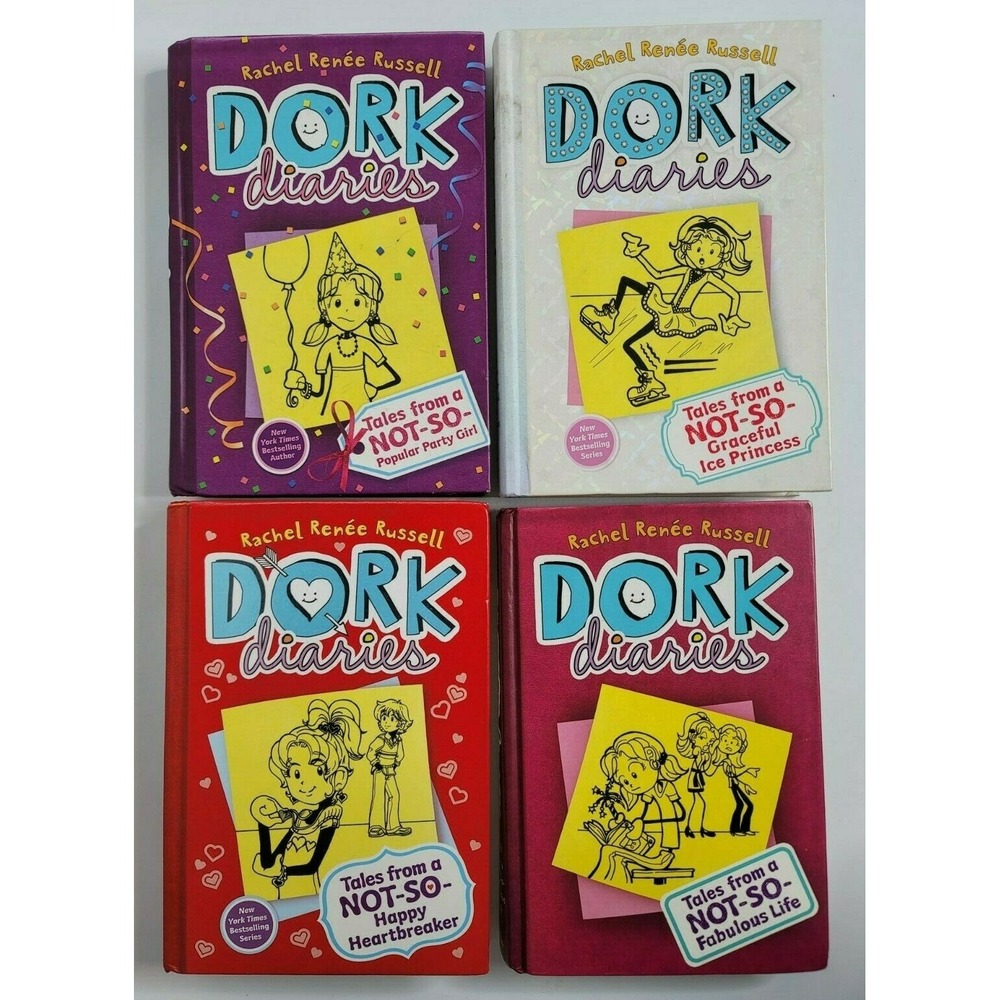 Lot of 4 DORK DIARIES Children Hardcover Books Rachel Renee Russell 1 2 4 6